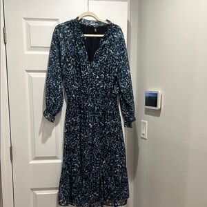 Aqua Blue and Black Long Sleeve Dress